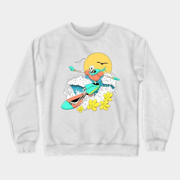 Surfing Papyrus from Undertale Crewneck Sweatshirt by halegrafx